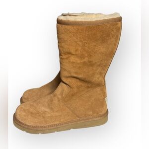 EUC Ugg Australia Mid Calf Boots Side Zip Leather Shearling 5681 Women's Sz 6
